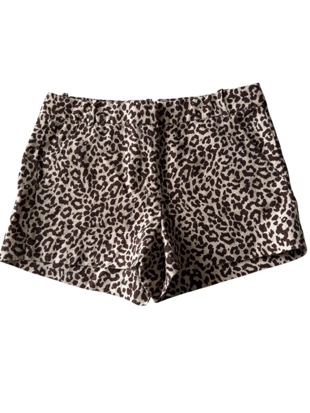 J. Crew women's 6 brown and beige leopard print linen shorts zip fly and hook